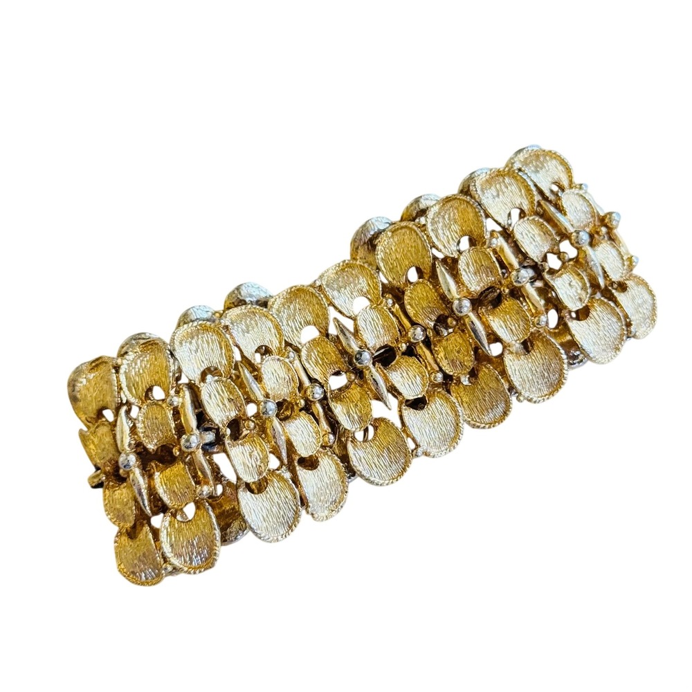 Gold Plated Link Panel Regal Bracelet VTG Estate Rare 60s MCM Elegant Statement